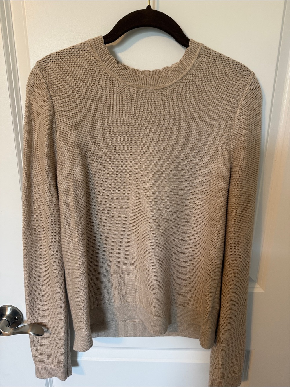 J.Crew Factory Waffle Knit Crewneck Tops Bundle 2 Medium Cream Oatmeal - Picture 5 of 6